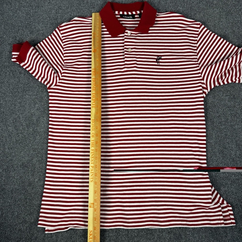 Ashworth Golf Polo Shirt Size L Red/White Striped Tipped Sleeves VTG USA - Picture 5 of 7